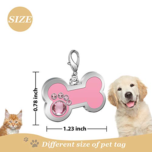 Tedyoho Personalized Engraved Stainless Steel Pet Id Silent Tag,Bone And Paw Shape Dog Tags & Cat Tags With Crystals (Pink, Bone Shape) #TOP3