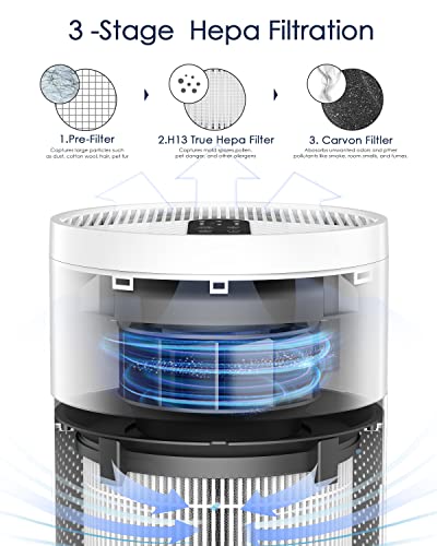Air Purifiers For Home Large Room Up To 1350 Sq Ft, Ameifu H13 Hepa Bedroom Air Purifier For Pets Dander, Smoke, Smell, With 3 Fan Speeds, 3 Timer, Filter Replacement Reminder, Aromatherapy Function (White, 13.7) #TOP4