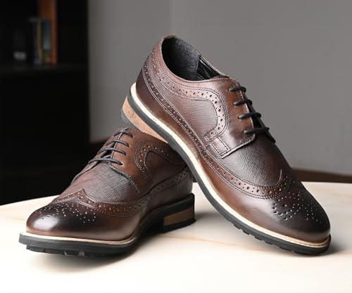 Image of LOUIS STITCH Leather Brogue lace up Boot for Men - Brunette Brown (LSBXBGSFBB) UK -