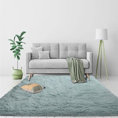 CUIMEI Tapis Poils Longs 220 x 260 cm, Rectangulaire, Shaggy Doux et Confortable, Moelleux et Lavable, pour Chambre Tapis Salon à Manger Ou Chambre, Bleu Gris