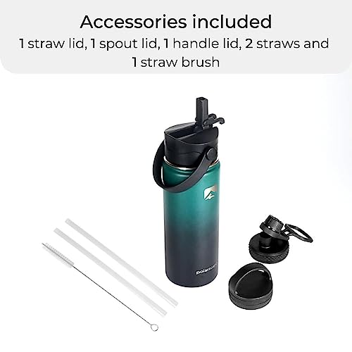 Polarscape Stainless Steel 500ml Insulated Water Bottle with Straw, Metal Water Bottle, Includes 3 Lids, 2 Straws - Image 3