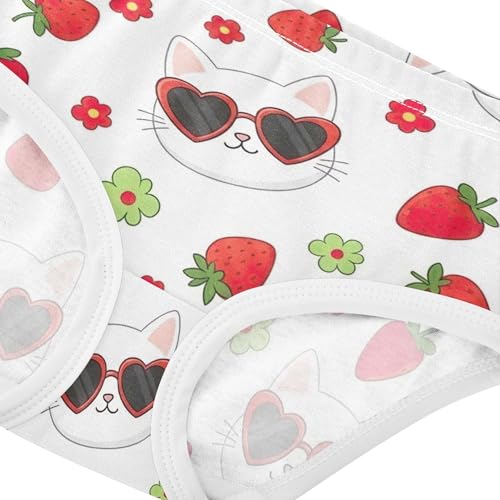 Cute White Cats Heart Strawberry Panties Little Girl Toddler Underwear Floral Cotton Aesthetic Kids Undies Briefs 2t4