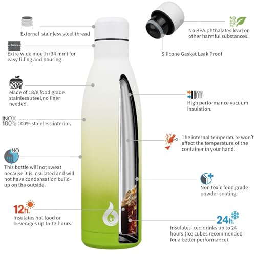Image of BJPKPK 25oz Insulated Stainless Steel Water Bottles Reusable Metal Travel Sports Water Bottle Keep Cold and Hot,Elegant Green