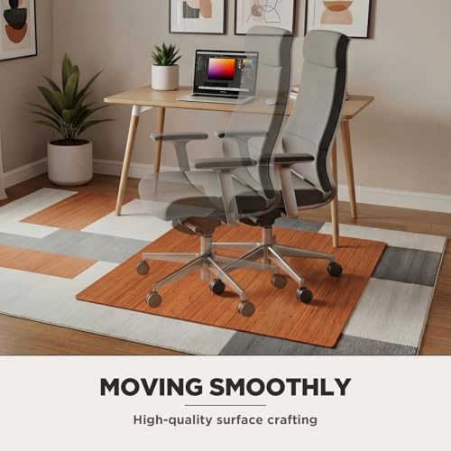 Image of Leinuosen 36 inch x 48 inch Office Bamboo Chairmat for Carpet Floor Mat Highly Premium Quality Anti-Slip Office & Home Floor Protector Low Pile Carpet Chair Mat, 5mm Thick(Without Lip, Walnut Wood)