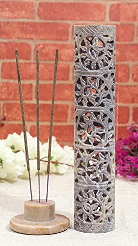Crocon Soapstone Handmade Incense Tower Burner Leaf Crafting Incense Corner Burner | Tea Light Holder | Living Room Decor Kitchen Home Fragrance Decorative Best Gift Set Size 7X7X26 Cm #TOP11