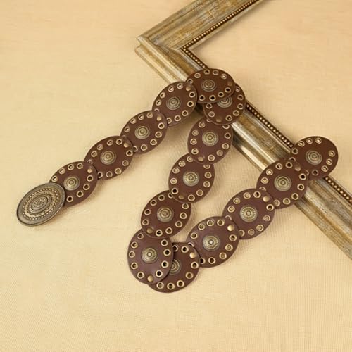 Bohemian Hollow Disc Leather Belt for Women Vintage Western Concho Waist Belts Boho Cowgirl Cowboy Country Belt4