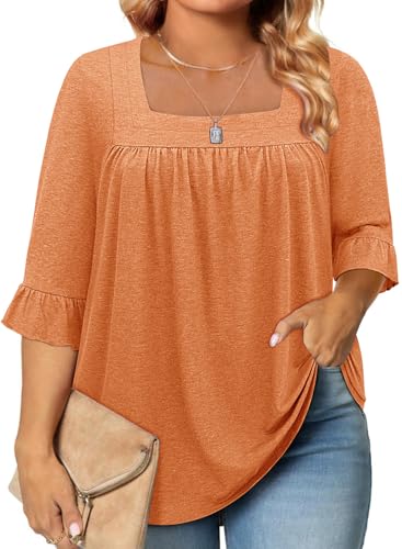 Siddhe Womens Plus Size Tops Loose Fit 3/4 Ruffle...