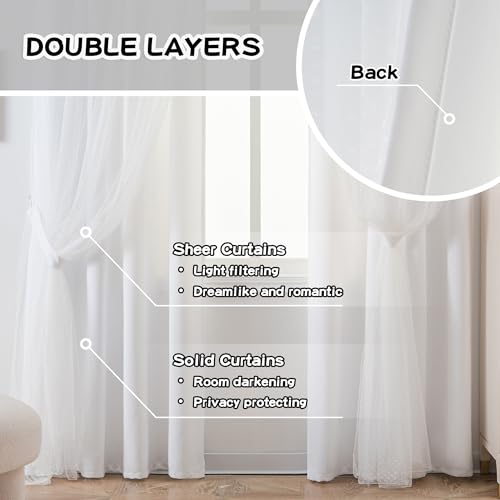 Image of MYSKY HOME White Curtains for Girls Nursery Kids Bedroom 52Wx95L,2 Panels