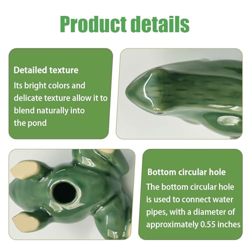Hikiwin Ceramic Frog Figures Fountains Accessories,Green Glazed Ceramic Frog Water Spraying Pools Ornaments,Outdoor Fountain Ornaments for Ponds and Water Gardens,Frog 4.3Inches,1 Piece - Thumbnail 5