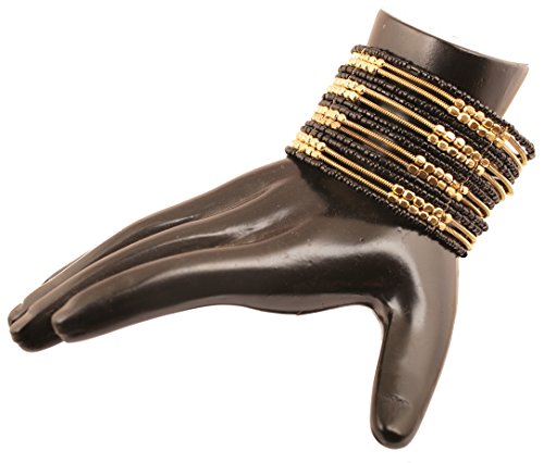 Image of Touchstone Indian Colorful Bead Bracelet Bollywood Beaten Metal Beads Openable Broad Cuff Bracelet in Gold or White Tone for Women.