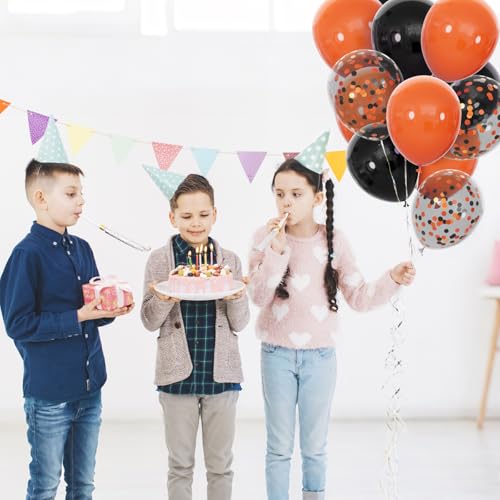 Image of 68Pcs Black and Orange Balloons, 12 inch Orange Black Latex Balloon Set with Confetti Ribbons Reusable, Fade-Resistant for Halloween, Graduation Spooky Party Decorations.