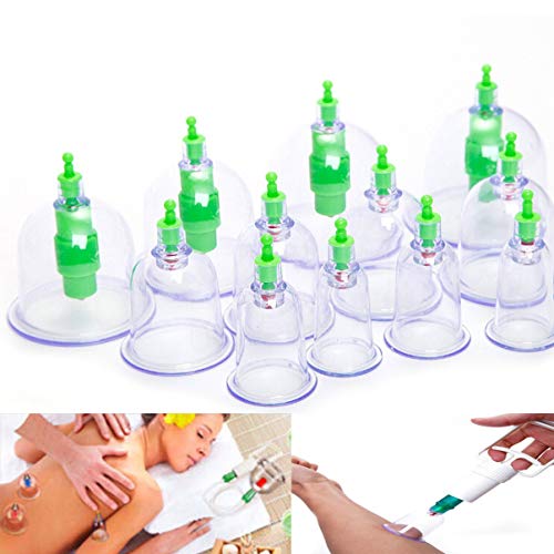 Conjunto de 12 copos com ventosas médicas chinesas, conjunto de bomba de sucção saudável, terapia de