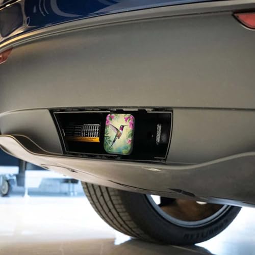 Swono Hummingbird Trailer Hitch Cover for 2\" Receivers, Beautiful Garden Pink Flowers Humming Bird Rubber Tow Receiver Tube Plug Cap Fits for Any 2\"X2\" Square Receiver Tube for Sedans Trucks Cars