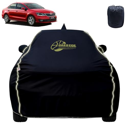 Image of Reflector Waterproof Car Cover for Skoda Rapid with Mirror & Antenna Pocket | All Weather Protection | Washable Fabric | Black Color