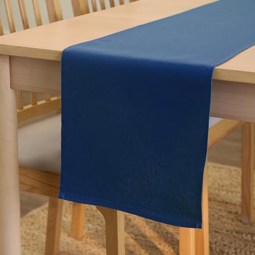 Image of Encasa XO Table Runner for 8 Seater | Cotton Canvas Fabric | Size 13x91 in | Cobalt Solid Color | Machine Washable & Durable