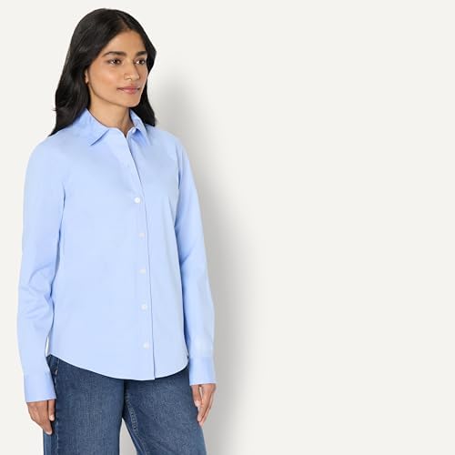 Amazon Essentials Women's Stretch Poplin Button-Up Dress Shirt, Powder Blue, X-Large