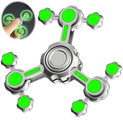 Image of Dilabnba Infinity Gear Fidget Spinners Toy for Kids Adults, Cool Metal Finger Spinner for Stress Relief Anti Anxiety, Light Glow in The Dark Desk Toy for Boys Age 3-12 Stocking Stuffer Gift(Green)