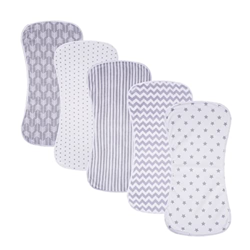 Image of sleepyturtle Ultra-Soft Cotton Burping Clothes - Large, Absorbent, Waterproof Baby Burp Cloths in Cute Unisex Designs 5 Pack (Grey)