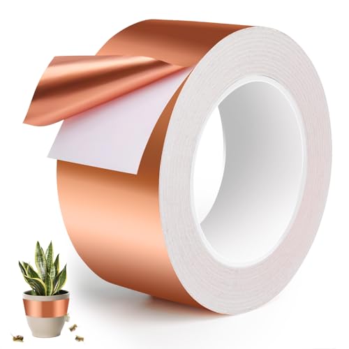PITMT Anticaracoles y Babosas Cinta de Cobre Adhesiva, 50mm x30M Cinta de Cobre Altamente Adaptable Conductora de Lámina, Cinta Anti Caracoles Autoadhesi para Plantas de Lecho Elevado de Jardín