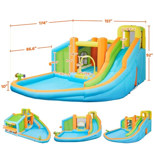 Yaheetech Inflatable Bounce House, Water Bouncer Castle for Kids Aged 3-10 W/Splash Pool, Toy Market Stand, Bouncer Area, Slide, Climbing Wall, Storage Bag, 520W Blower for Outdoor Backyard
