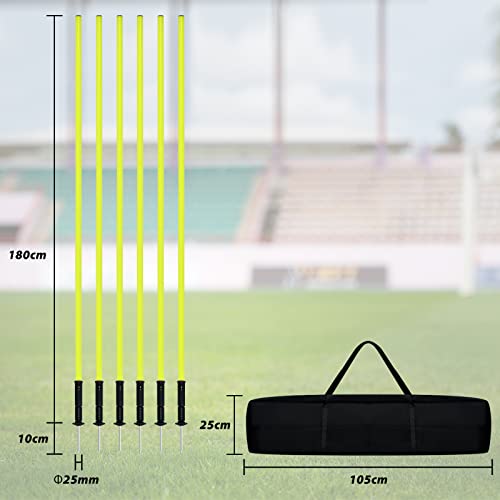YRHome Slalomstangen Fussball Set 180cm Slalom Poles 6 Slalom Stangen mit Erdspieß Sprunghafte Agilität Stangen Fussball trainingszubehör für Koordinationstraining, Slalom, Fußball, Hundetrainingsset