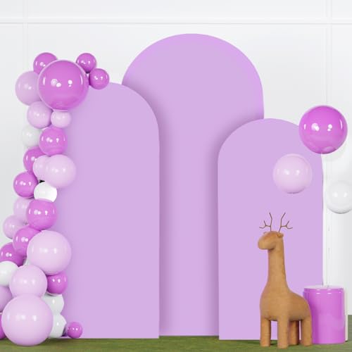 FANPROMS Wedding Arch Cover Set of 3 Lavender Arch Spandex Covers Baby Shower Chiara Arch Backdrop Stand Cover Round Top Stretchy Backdrop 5FT 6FT 7FT Arched Stand Covers for Parties Ornament by FANPROMS - Used condition - US$32.33