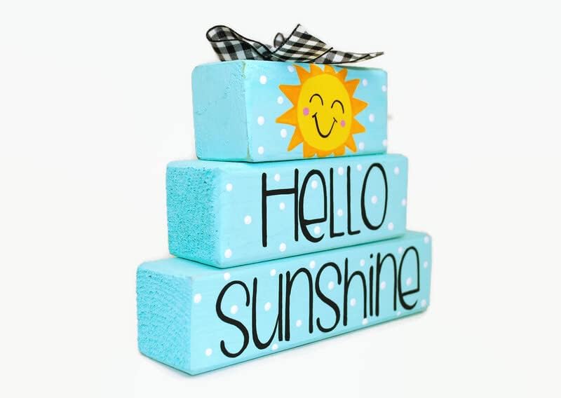 Miniatura 2 de Celebrate Summer with 'Hello Sunshine' WoodenBlock Shelf Sitter Stack Signs for Home Decor.