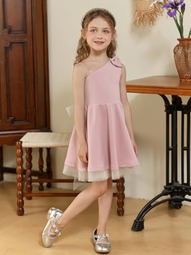 One Shoulder Flower Girl Dress for Wedding Short Birthday Formal Party Dress with Bow Knot2