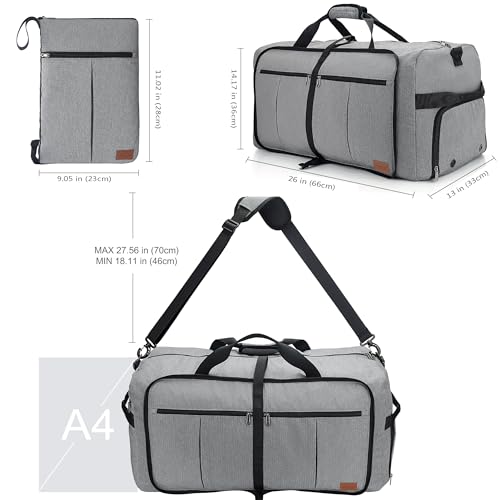 Image of Urtala Travel Duffel Bag for Women & Men, Large Foldable Overnight Weekender Bag with Shoes Compartment & Shoulder Strap, Lightweight Waterproof Luggage Bag, Gray, 80L, Casual