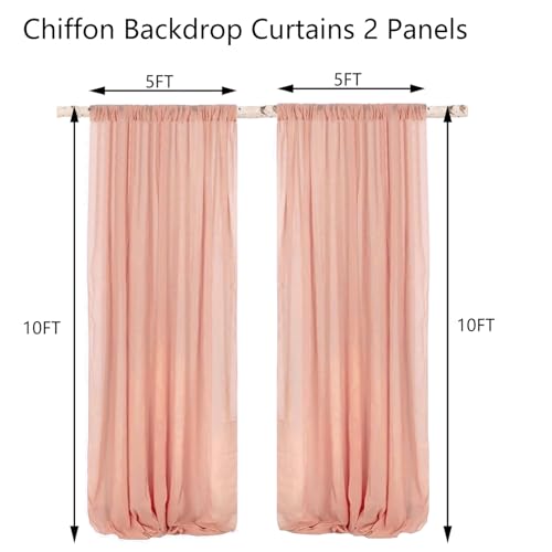 WENSINL Blush Pink Backdrop Curtain Pink Drapes for Backdrop Chiffon Sheer Drapes Wedding Backdrop Wall Curtains for Bridal Shower Birthday Party Photo Background Decoration - 2 Panels 5ft X 10ft