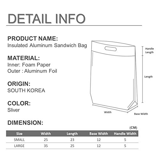 Insulated Easy Zip Lock Resealable Aluminum Sandwich Lunch Bag - Reusable Thermal Snack Bento Camping Picnic Grocery Hot & Cold Pouch (5, Large)