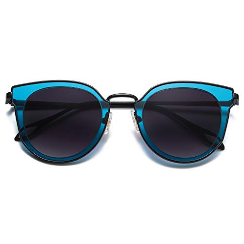 SOJOS Fashion Round Polarized Sunglasses for Women UV400 Mirrored Lens SJ1057 with Black Frame/Gradient Grey Lens