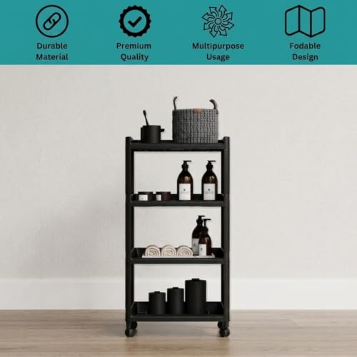 Image of SUBEKYU 4 Shelves Multi-Purpose Organizer | Modular Storage Box for Clothes, Kitchen, Bathroom & Living Room, Space-Saving Wardrobe Closet Cabinet, Set of 1, Black