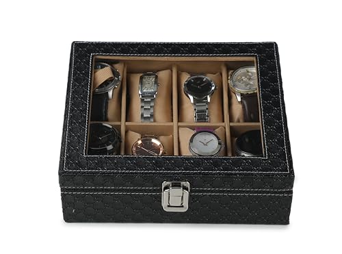 Image of STORESHINE Unisex 8 Slots Watch Organiser Box Black and Beige