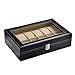 Produktbild Luxury Watch Storage Box Holder Display Organizer 12 Grid Premium PU Leather Transparent Glass Window Lockable Metal Buckle- Gift for Man, Women, Husband,Black