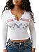 True Religion Women's Buddha V-Notch Rib Tee – Long Sleeve Fitted T-Shirt with Graphic Logo- Optic White, L