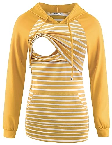 Image of GINKANA Women's Nursing Hoodie Sweatshirt Long Sleeves Breastfeeding Maternity Tops Casual Clothes