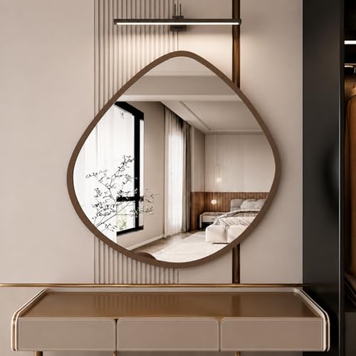 ALFA Design Asymmetrical Wooden Frame Wall Mirror 24 Inch (Brown)...