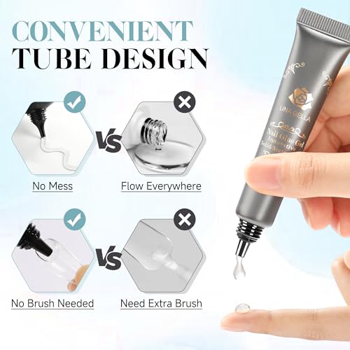 UNA GELLA Solid Nail Glue Gel | Soft Gel Nail Tips 10ml | Lamp Curing Needed Soak Off Glue Super Strong Nail G lue G el for Acrylic Nails For Nail Extensions for Jelly Tips
