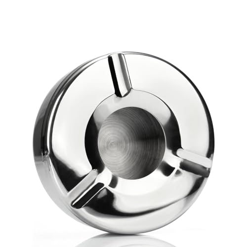 Image of HAZEL Stainless Steel Ashtray with Lid | Windproof Lid Ash Tray for Cigarettes | Portable Ashtray for Home, Office, Outdoor Use