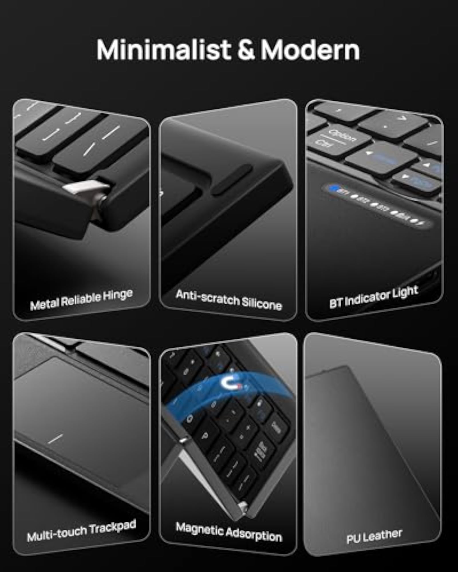Portable Tri-Fold Bluetooth Keyboard with Touchpad