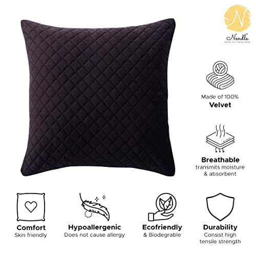 Image of Nendle Luxurious Soft Velvet Solid Color Quilted 210 TC Cushion Covers 16 Inch X 16 Inch Set Of 5 (Dark Brown, 40 * 40 Cm)