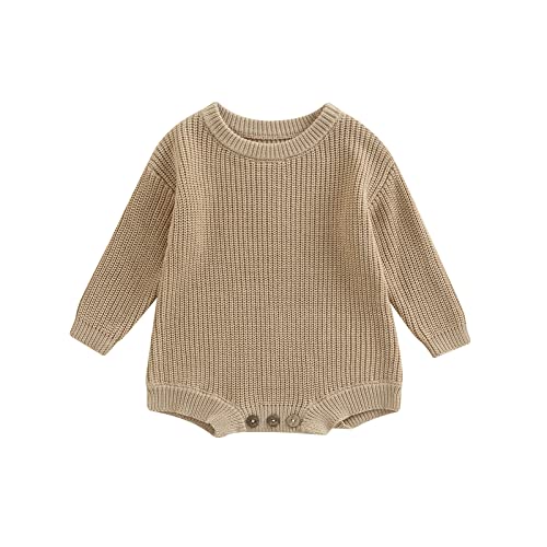 FYBITBO Baby Girl Boy Sweater Knit Oversized Pullover Sweatshirt Romper Onesie Warm Fall Winter Clothes Outfit Newborn (Khaki,0-3 Months)