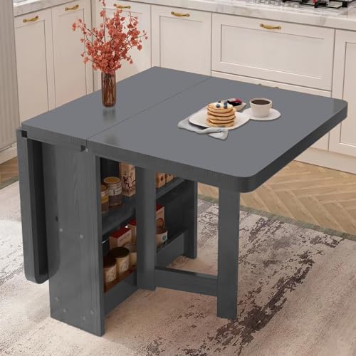 Mesa de comedor plegable con estante de almacenamiento de doble capa, escritorio plegable versátil para cocina, oficina o comedor, soporta 880 libras, 3 configuraciones
