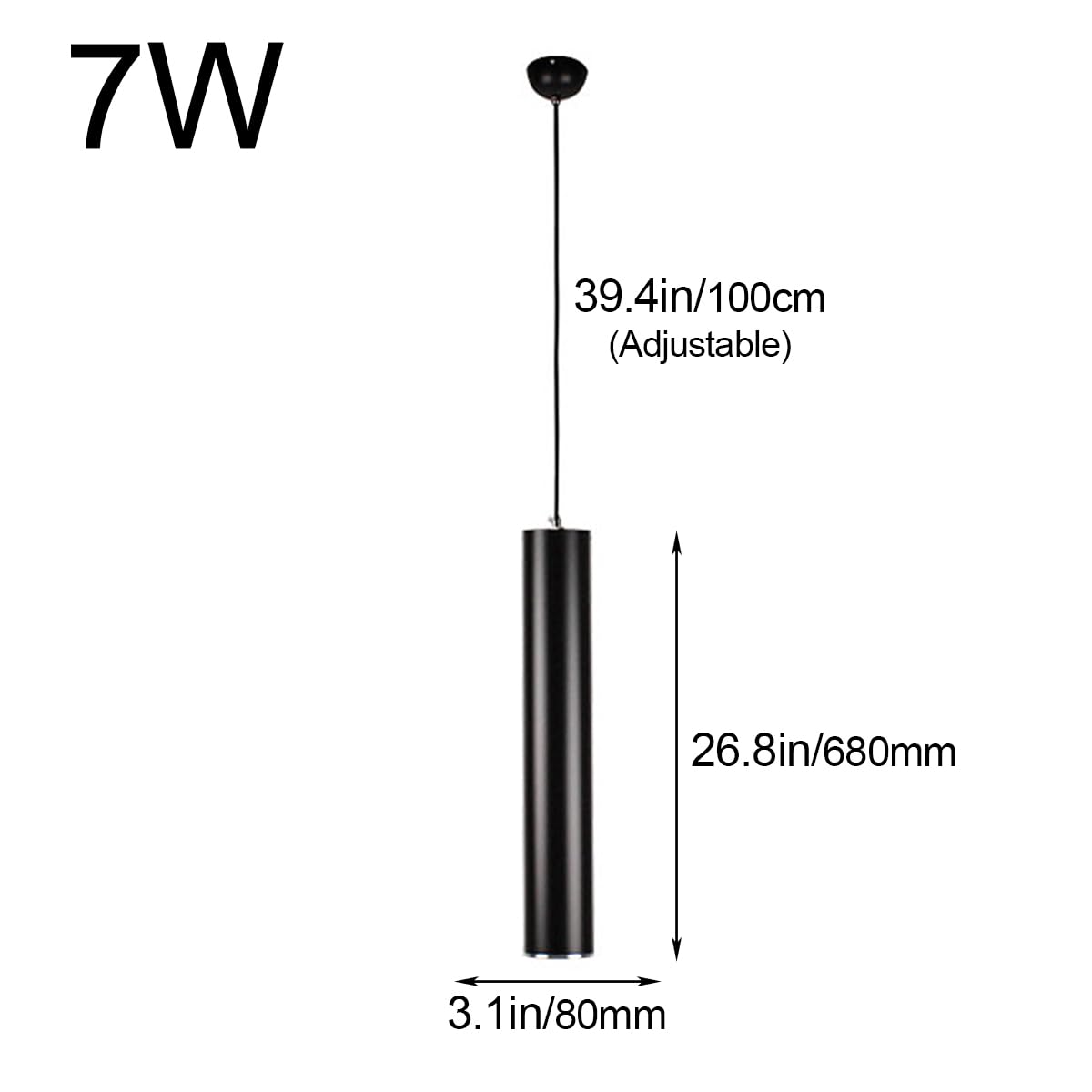 Lámparas Colgantes industriales de Aluminio Negro, lámpara LED de Tubo Largo, Foco para Restaurante, lámpara Colgante cilíndrica de 7 W, Altura Ajustable para Sala de Estar y pasil