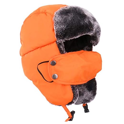 Beurio Orange Ushanka Russian Snow Winter Hunting Fur Hat