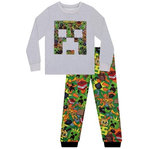 Minecraft Pijama Niño, Pijamas De Niños Creeper, Pijama Niños con Motivo Gaming Manga Larga, Multicolor 10-11 Años