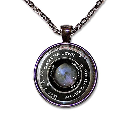 Vintage Camera Lens Image Photography Enthusiasts Handmade ROUND Glass Pendant Necklace Jewelry (24 Gunmetal Black)