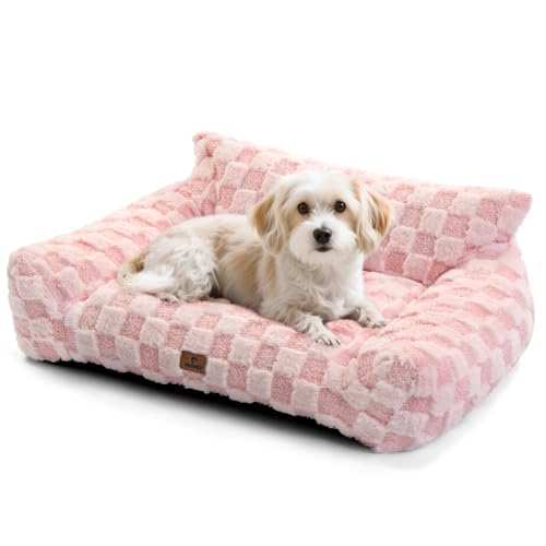 ABCPET Cat Bed Cat Couch for Puppy and Kitten Fluffy Dog Bed Medium Dogs Couch Supportive Cats Sofa for Indoor Cats Washable Cover & Non-Slip 32 inch Pink