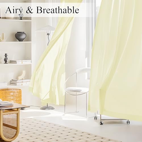 NICETOWN Non-See-Through Privacy Beige Sheer Curtains 108 inches Long 2 Panels, 52" Wide Grommet Window Curtains Drapes for Living Room Bedroom- Home Decoration Light Filtering Elegant Window Drapes